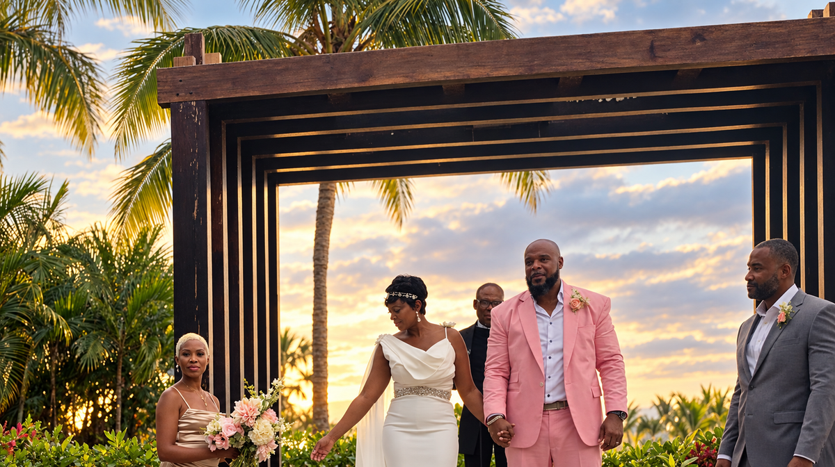 Nigel and Michelle celebrating a wedding vow renewal in Montego Bay, Jamaica